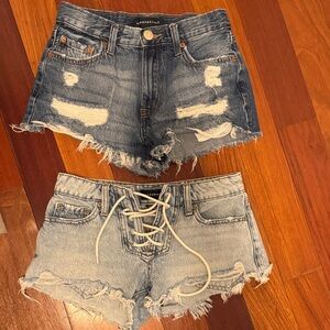 Aeropostale Women's Ripped and Lace-Up Jean Shorts - Blue